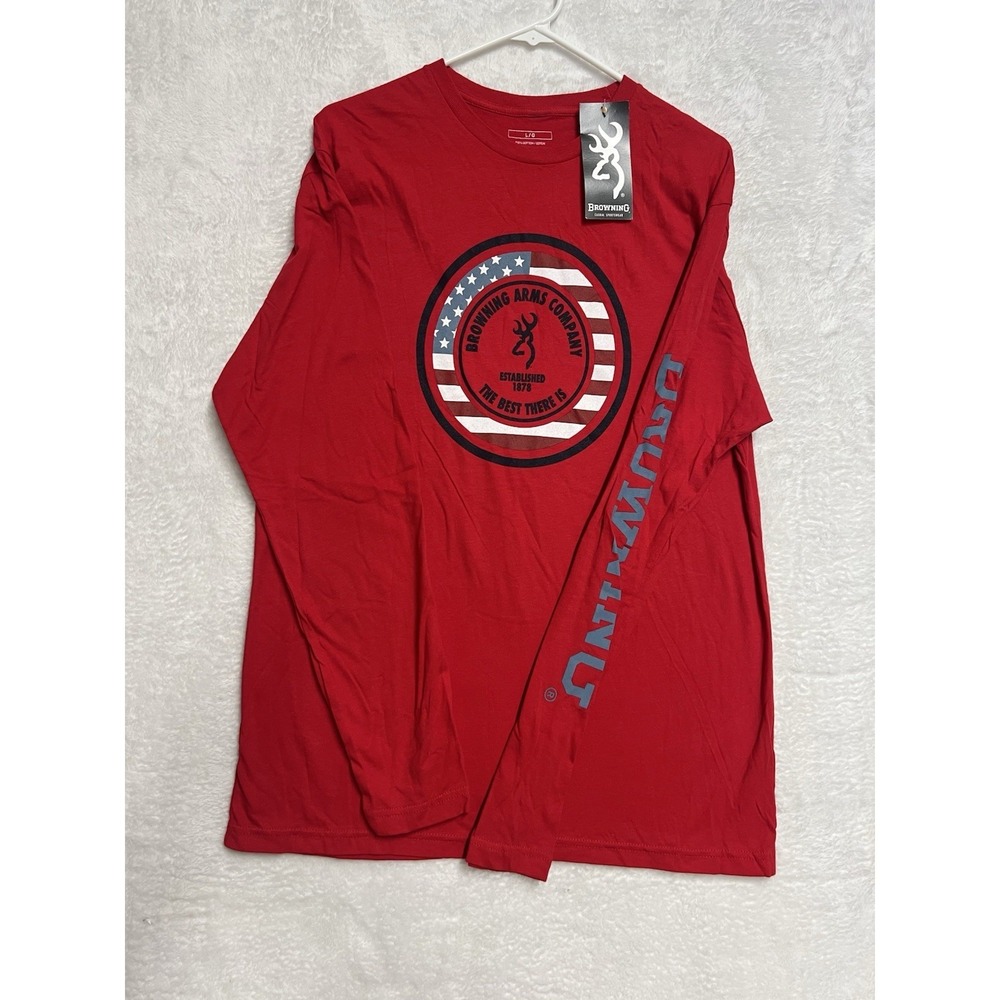 Browning Long Sleeve T Shirt Mens Large‎ Red Patriotic Flag Logo NWT